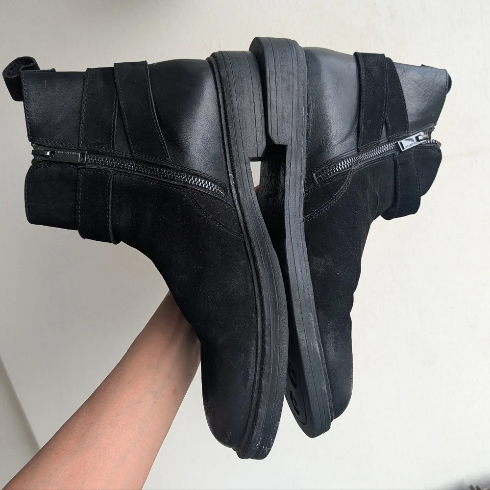 Karl Lagerfeld Paris Black suede and leather Harness with Buckle ankle Boots 9